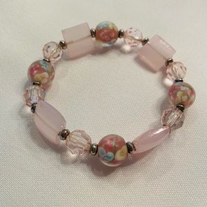 Stretch Bracelet with Pink Crystals & Beads